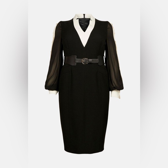 Karen Millen Curve Forever Stud Sheer Sleeve Pencil Dress - Picture 7 of 9